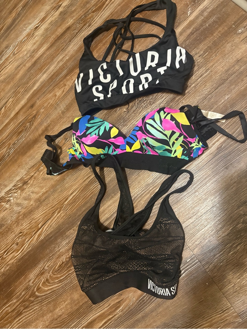 Victoria's Secret Black and Multicolor Tropical Bikini Top Set